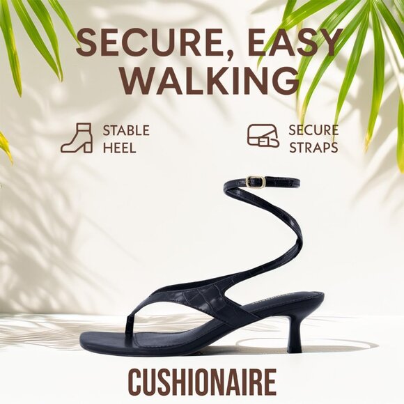 Women’s Faux Leather Ankle Wrap Heel Sandals 7 Wide Kitten Cushion Comfort - Picture 6 of 9